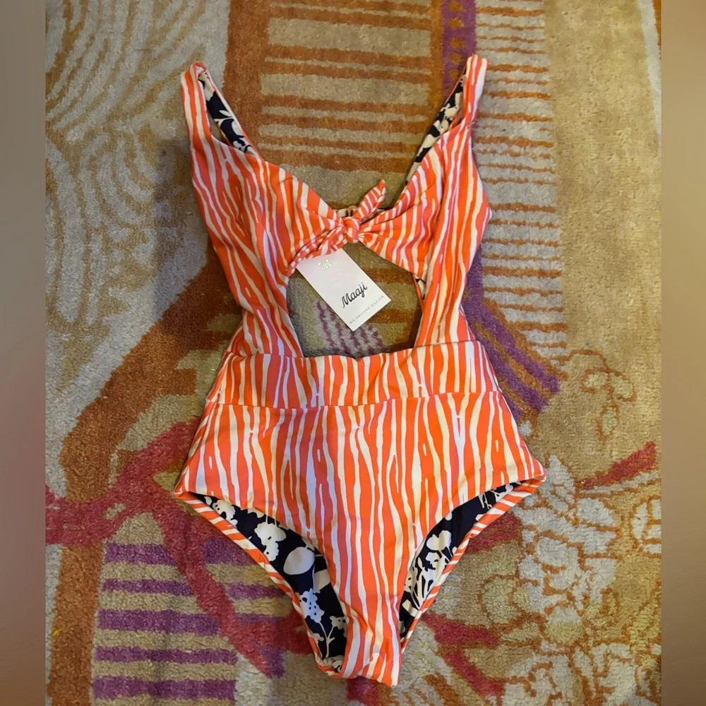 Maaji Serengueti sherbet reversible tie front one piece bathing suit size small - Picture 4 of 7